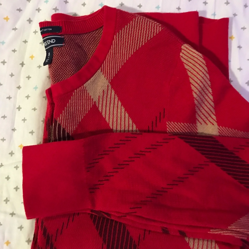 Land’s End Red Patterned Supima Cotton Cardigan